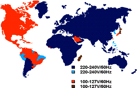 海外の電圧を視覚化したマップ